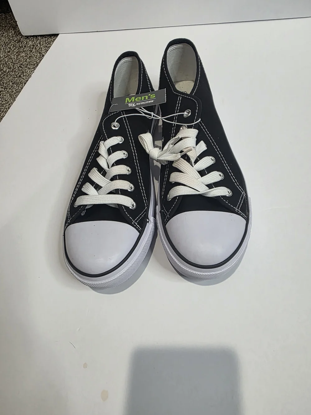 Revolution Black Canvas Low-Top Slip-On Sneakers with White Accents
